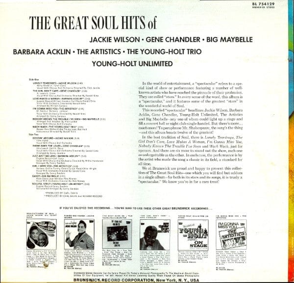 Various - The Great Soul Hits Of Jackie Wilson - Gene Chandler - Big Maybelle - Barbara Acklin - The Artistics - Young-Holt Unlimited (LP) Brunswick Vinyl 71164642