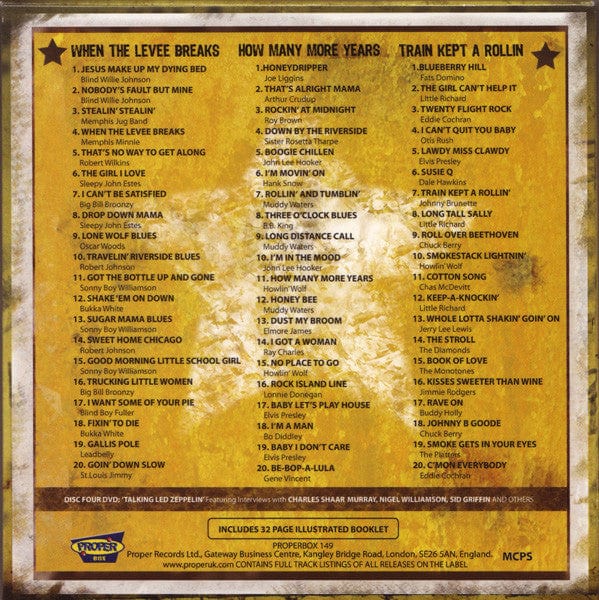 Various – The Roots Of Led Zeppelin (3xCD+DVD, Proper Records, 2009) Back Cover