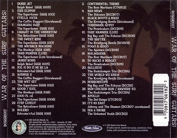 Various – War Of The Surf Guitars! (CD, Golly Gee Records, 2002) Image 3