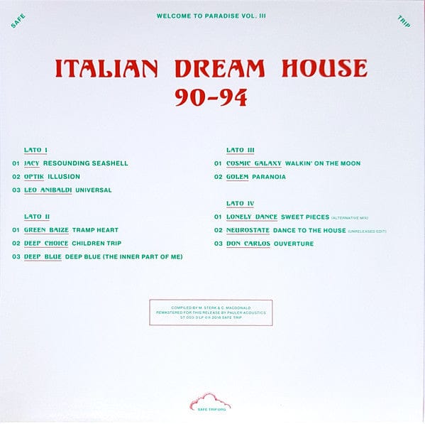Various - Welcome To Paradise Vol. III: Italian Dream House 90-94 (2xLP) Safe Trip Vinyl