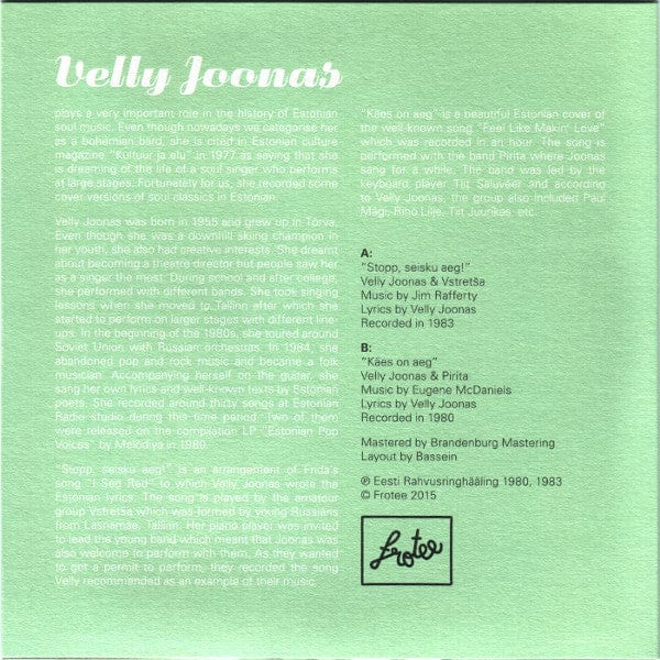 Velly Joonas - Stopp, Seisku Aeg! (7") Frotee Vinyl