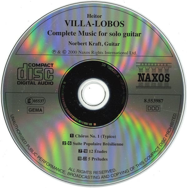 Villa-Lobos*, Norbert Kraft - Complete Music For Solo Guitar (Chôros No. 1 • Suite Brésilienne • Études • Préludes) (CD) Naxos CD 730099498722