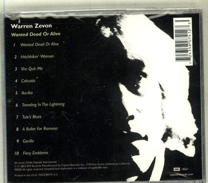 Zevon – Wanted Dead Or Alive (CD, Capitol Records, 2003) Back Cover