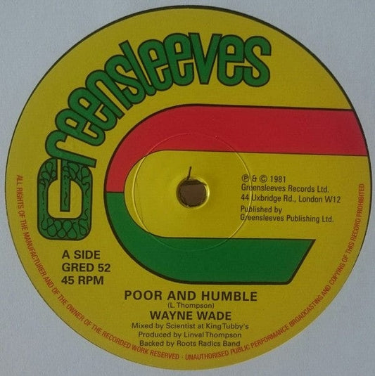 Wayne Wade / Bunny Lie Lie - Poor And Humble / Babylonians (12") Greensleeves Records Vinyl 601811105214