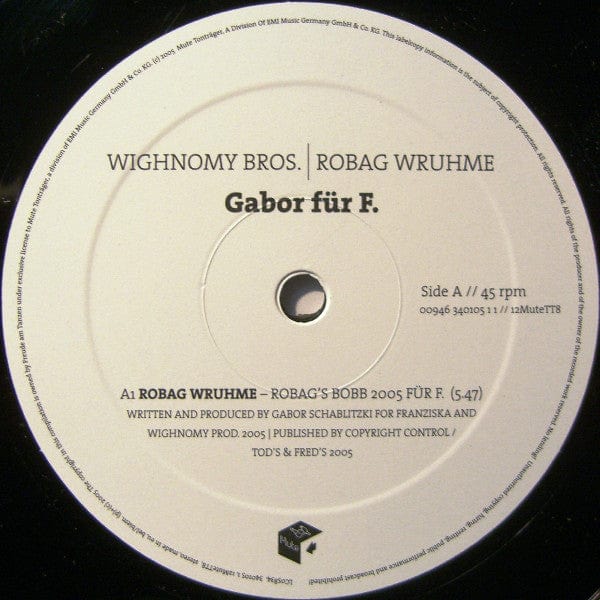 Wighnomy Bros.* | Robag Wruhme - Gabor Für F. (12") on Mute Tonträger at Further Records