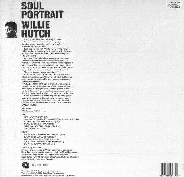 Willie Hutch – Soul Portrait (LP, 180g, Be With Records, 2016) Back Cover
