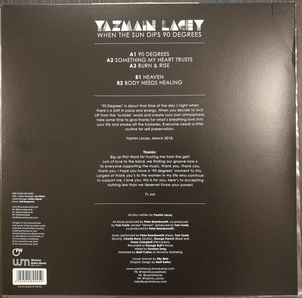 Yazmin Lacey - When The Sun Dips 90 Degrees (12") First Word Records Vinyl 5050580692459