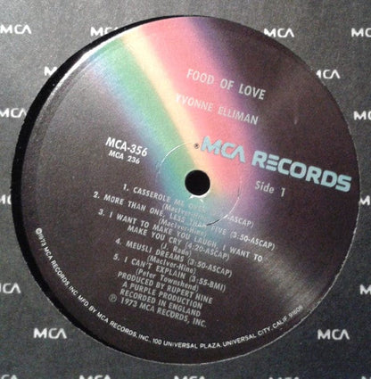 Yvonne Elliman – Food Of Love (LP, Gloversville Pressing, MCA Records, 1973) Image 3