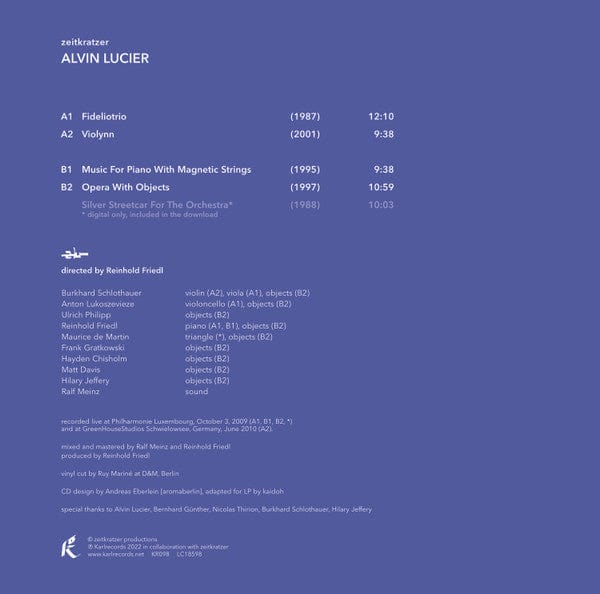 Zeitkratzer : Alvin Lucier - Alvin Lucier (LP) Karlrecords Vinyl 5050580777378