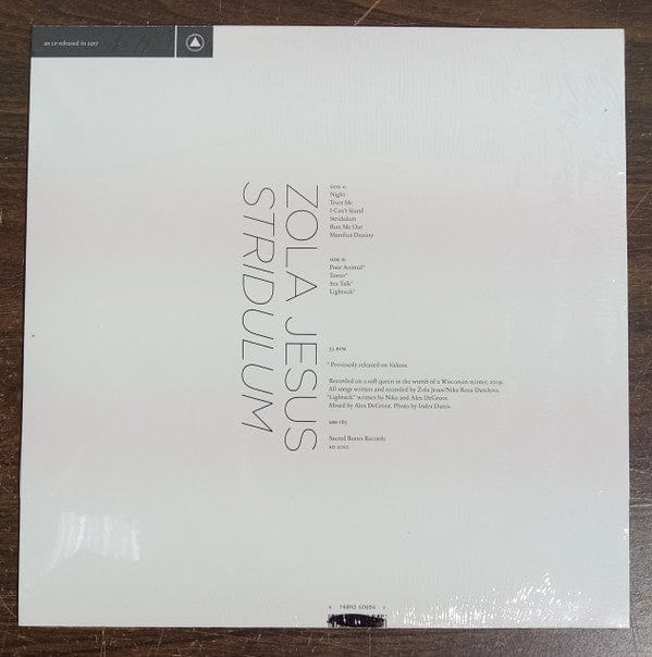 Zola Jesus – Stridulum (LP, Milky Clear, Sacred Bones Records, 2022) Back Cover